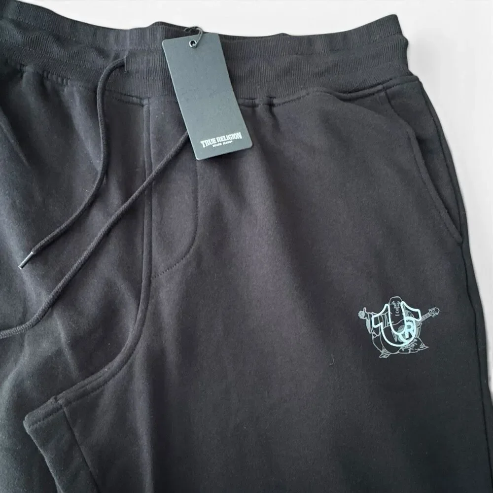 True Religion Buddha Joggers Men XL Black Logo Stitch Ankle Cuff Taper NWT